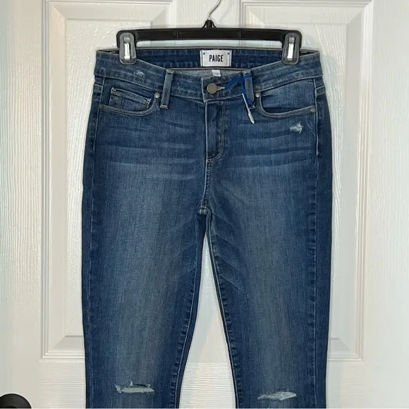 ⭐️ NWOT Paige Verdugo Ankle Ripped Knees Stretch Jeans Low Rise Size 28