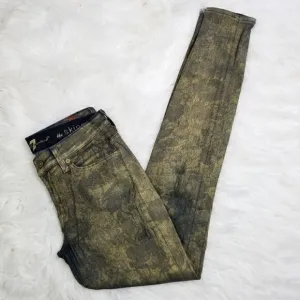 7FAM 7 For All Mankind Womens Size 27 Floral Print Skinny Jeans in Gold Metallic