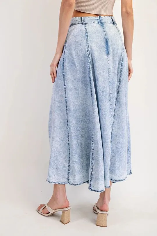 Acid Wash Denim Maxi Skirt