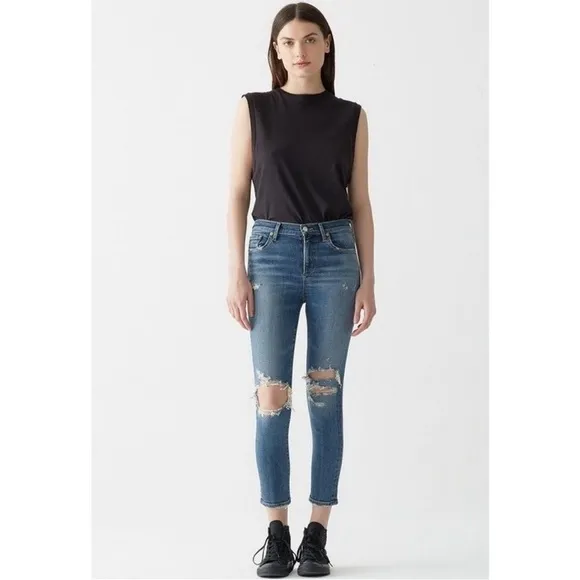 AGOLDE Distressed High Rise Ankle Crop Jeans 25 Distressed Destroyed 25