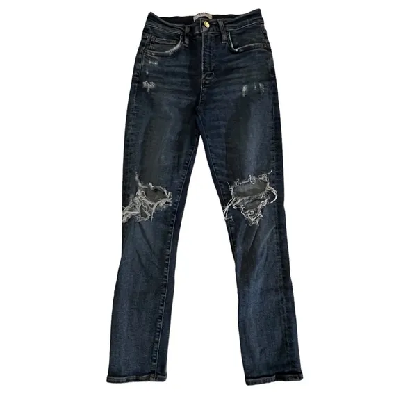 AGOLDE Distressed High Rise Ankle Crop Jeans 25 Distressed Destroyed 25