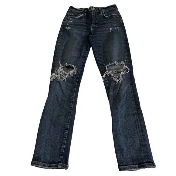 AGOLDE Distressed High Rise Ankle Crop Jeans 25 Distressed Destroyed 25