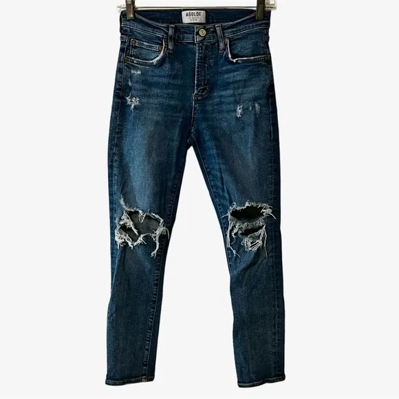 AGOLDE Distressed High Rise Ankle Crop Jeans 25 Distressed Destroyed 25