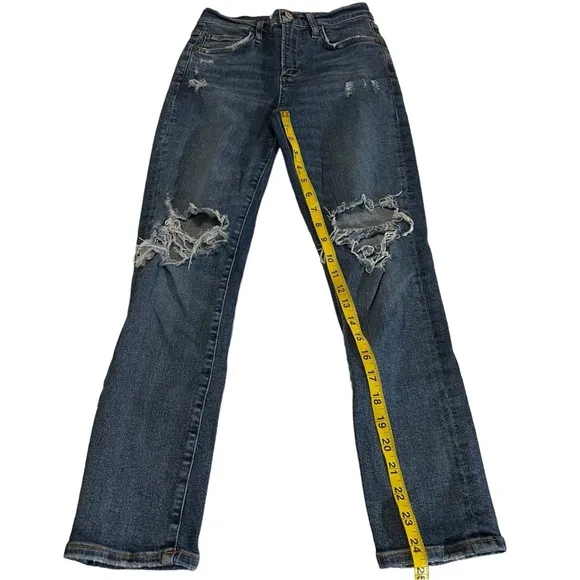 AGOLDE Distressed High Rise Ankle Crop Jeans 25 Distressed Destroyed 25
