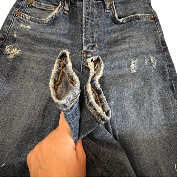 AGOLDE Distressed High Rise Ankle Crop Jeans 25 Distressed Destroyed 25