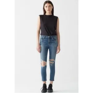 AGOLDE Distressed High Rise Ankle Crop Jeans 25 Distressed Destroyed 25