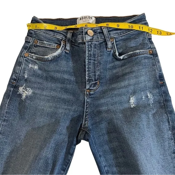 AGOLDE Distressed High Rise Ankle Crop Jeans 25 Distressed Destroyed 25