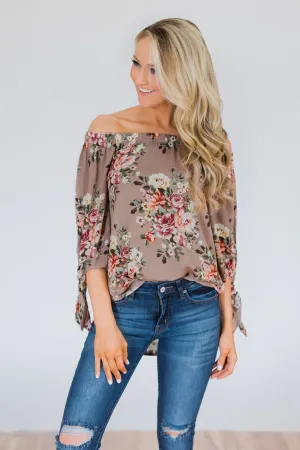 All I Want Floral Off the Shoulder Top- Mocha