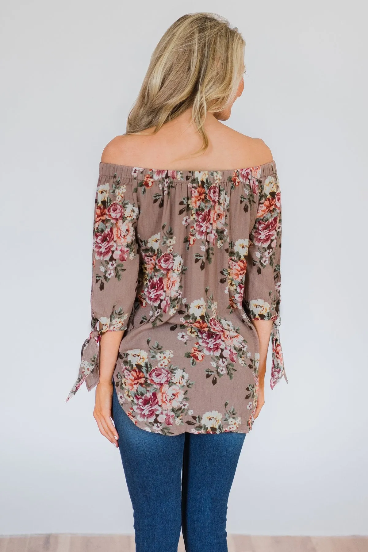 All I Want Floral Off the Shoulder Top- Mocha