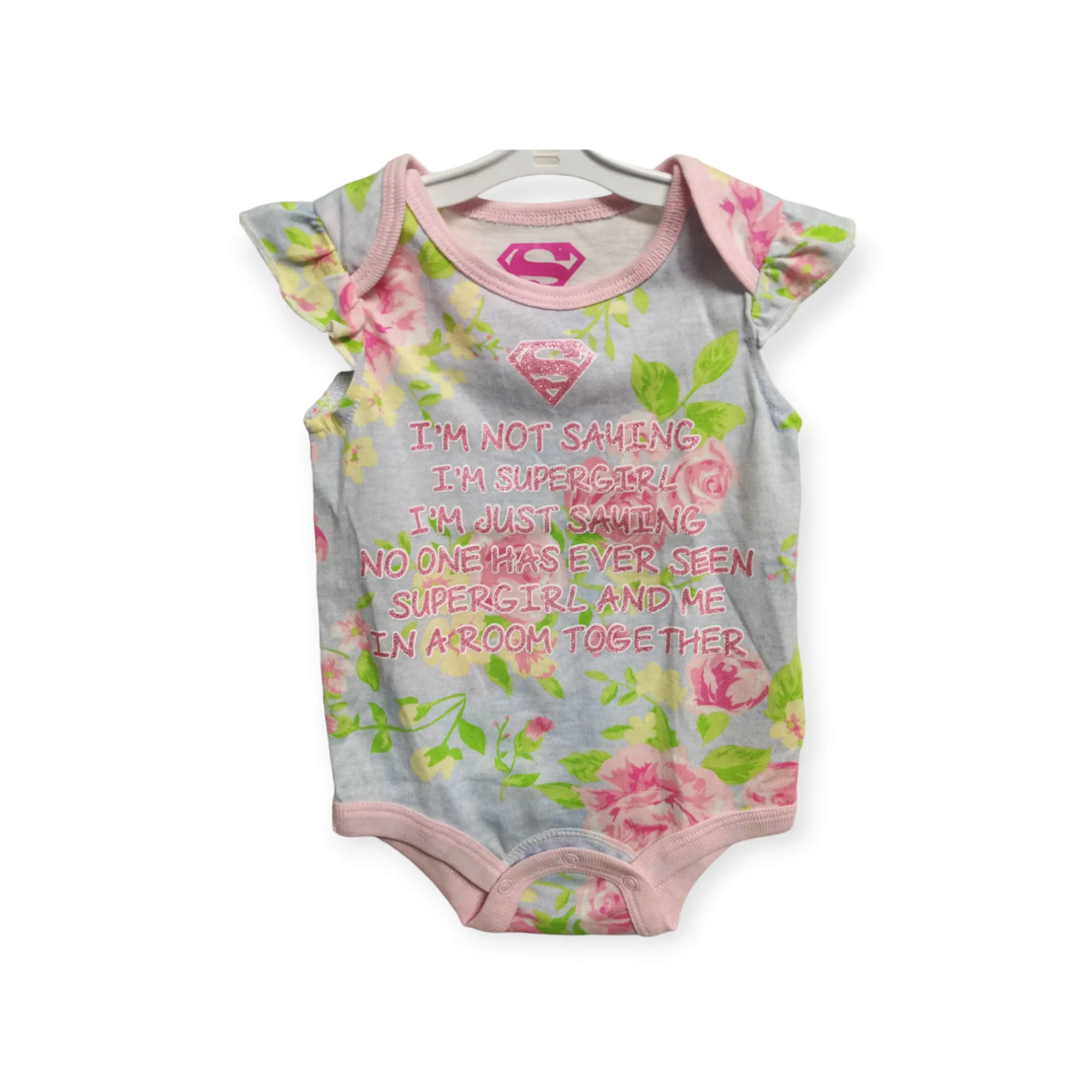 BABY GIRL SIZE 0/3 MONTHS - SUPERGIRL, Graphic Print, Flutter Sleeve Onesie NWOT B47