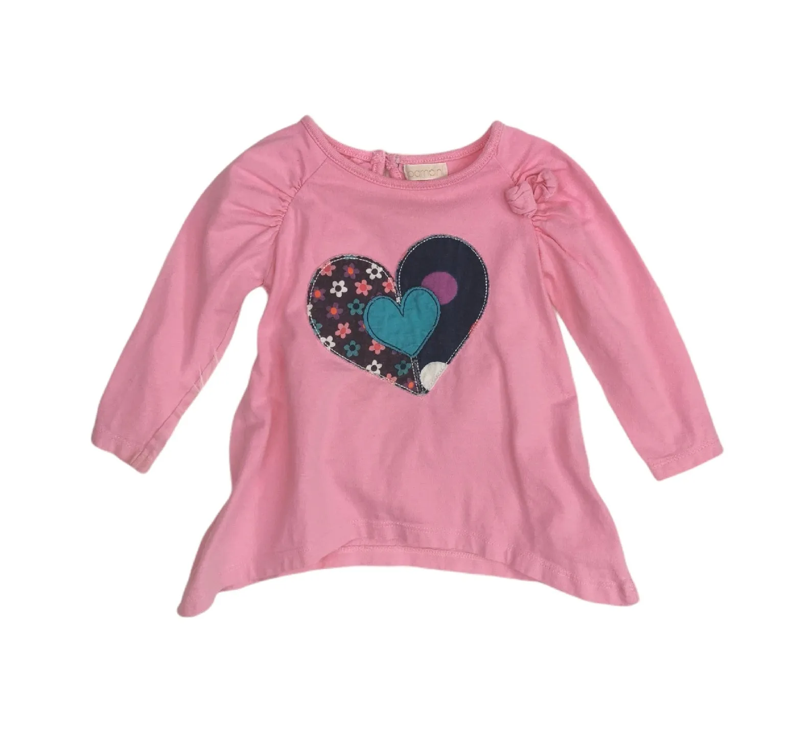 BABY GIRL SIZE 6/9 MONTHS - BAMBINI, Long-sleeve Patchwork Graphic Tee EUC B32