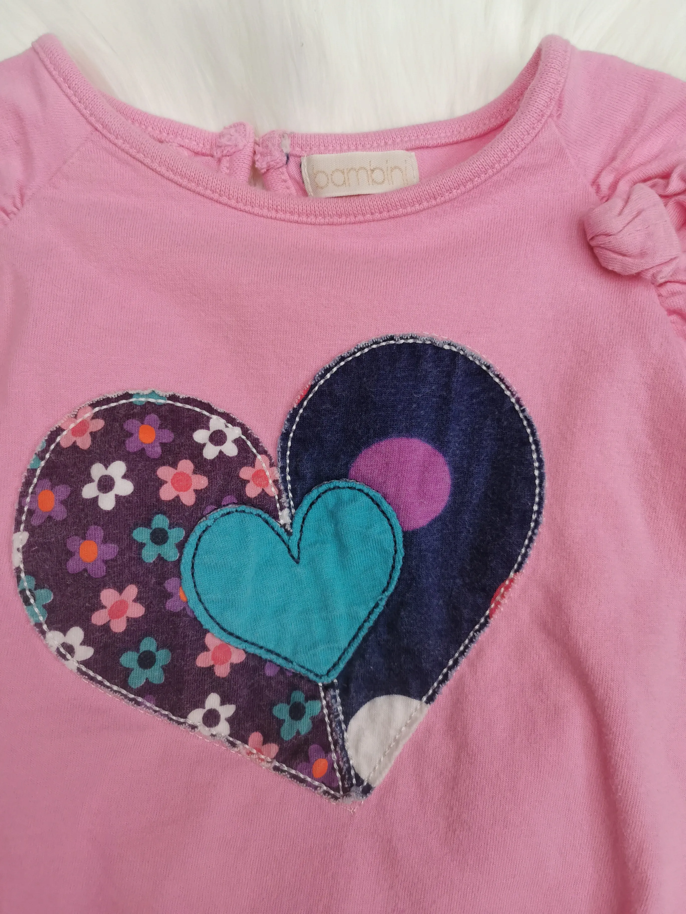 BABY GIRL SIZE 6/9 MONTHS - BAMBINI, Long-sleeve Patchwork Graphic Tee EUC B32