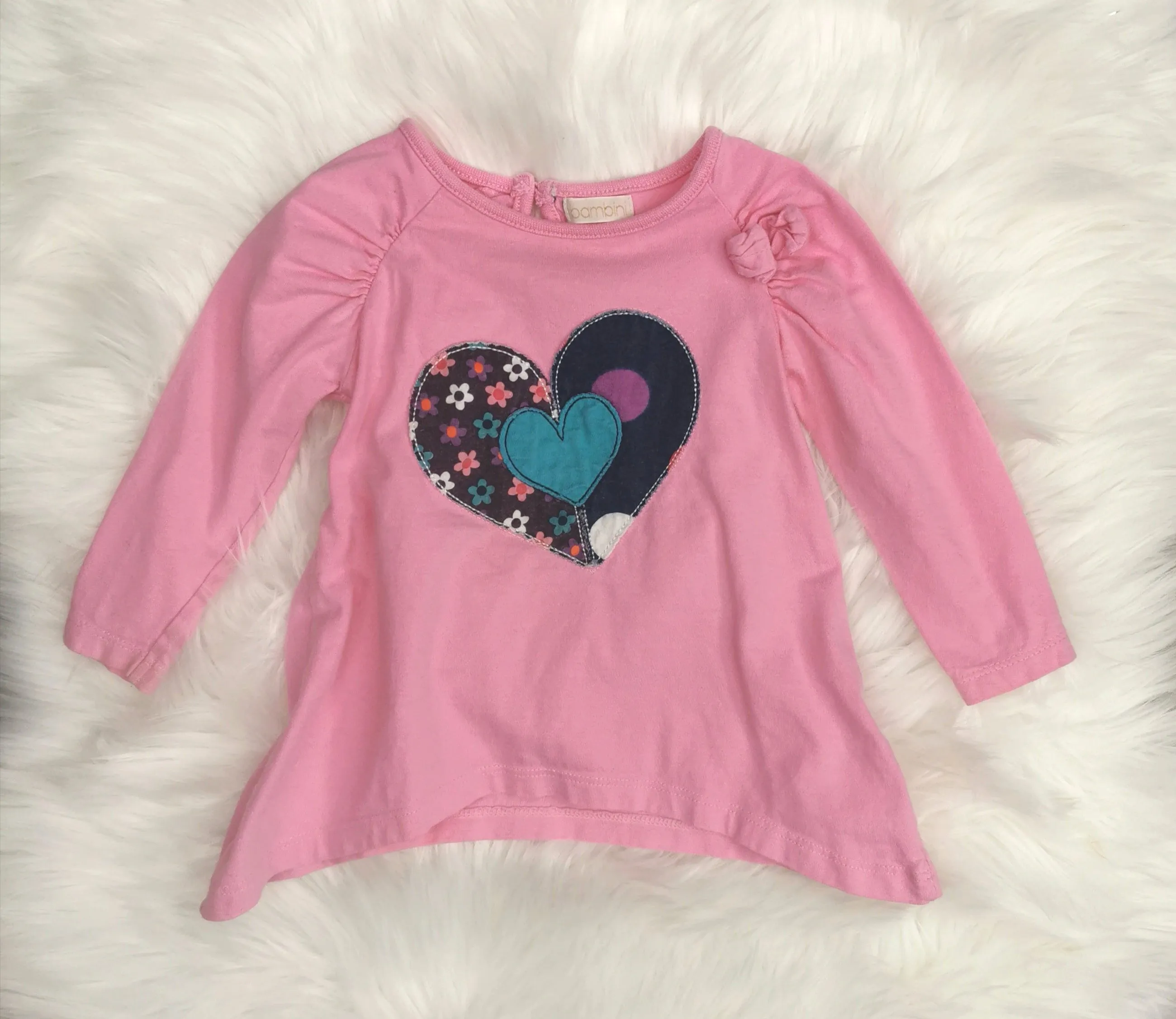 BABY GIRL SIZE 6/9 MONTHS - BAMBINI, Long-sleeve Patchwork Graphic Tee EUC B32