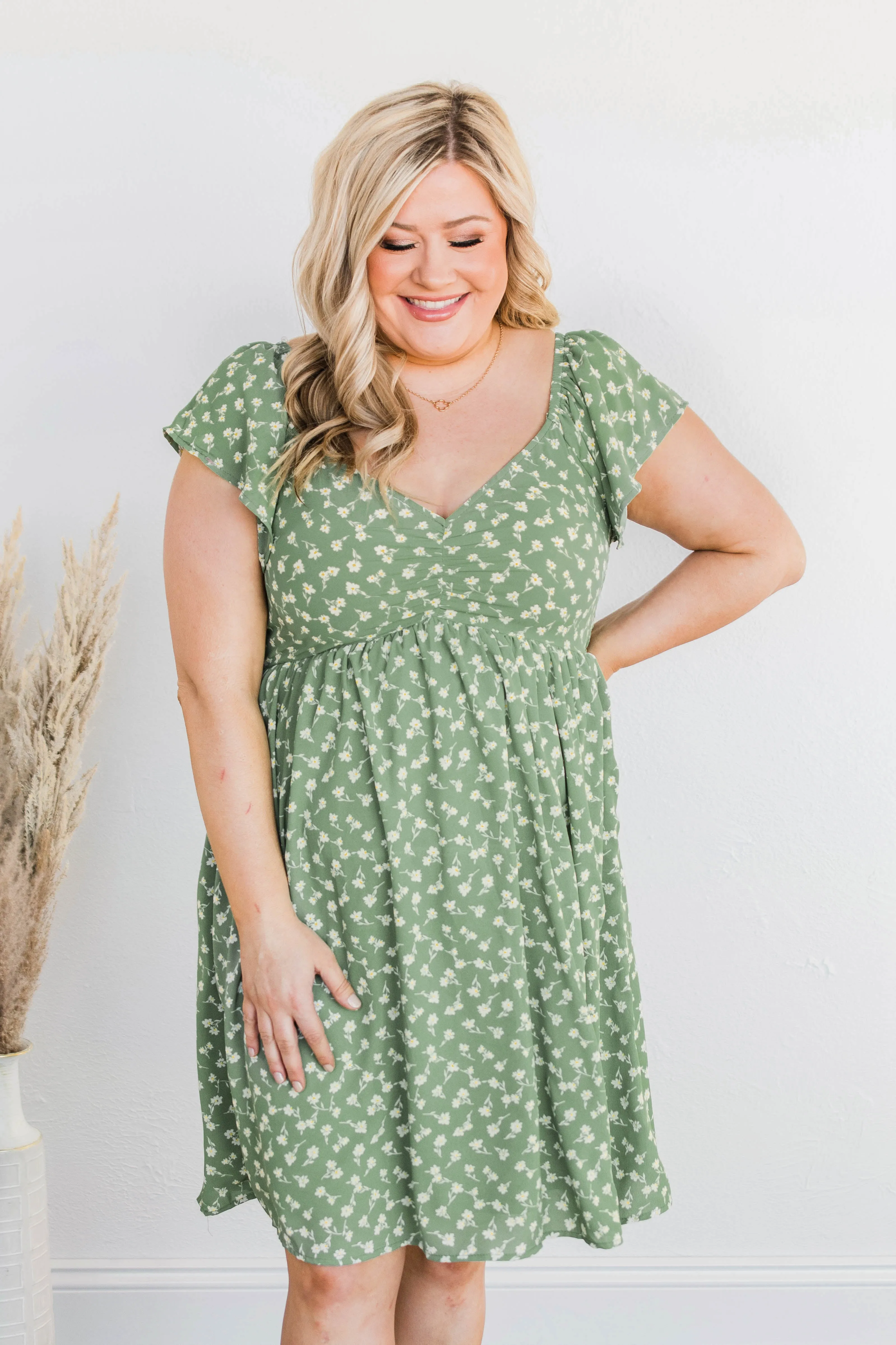 Better By Myself Floral Dress- Sage & Ivory