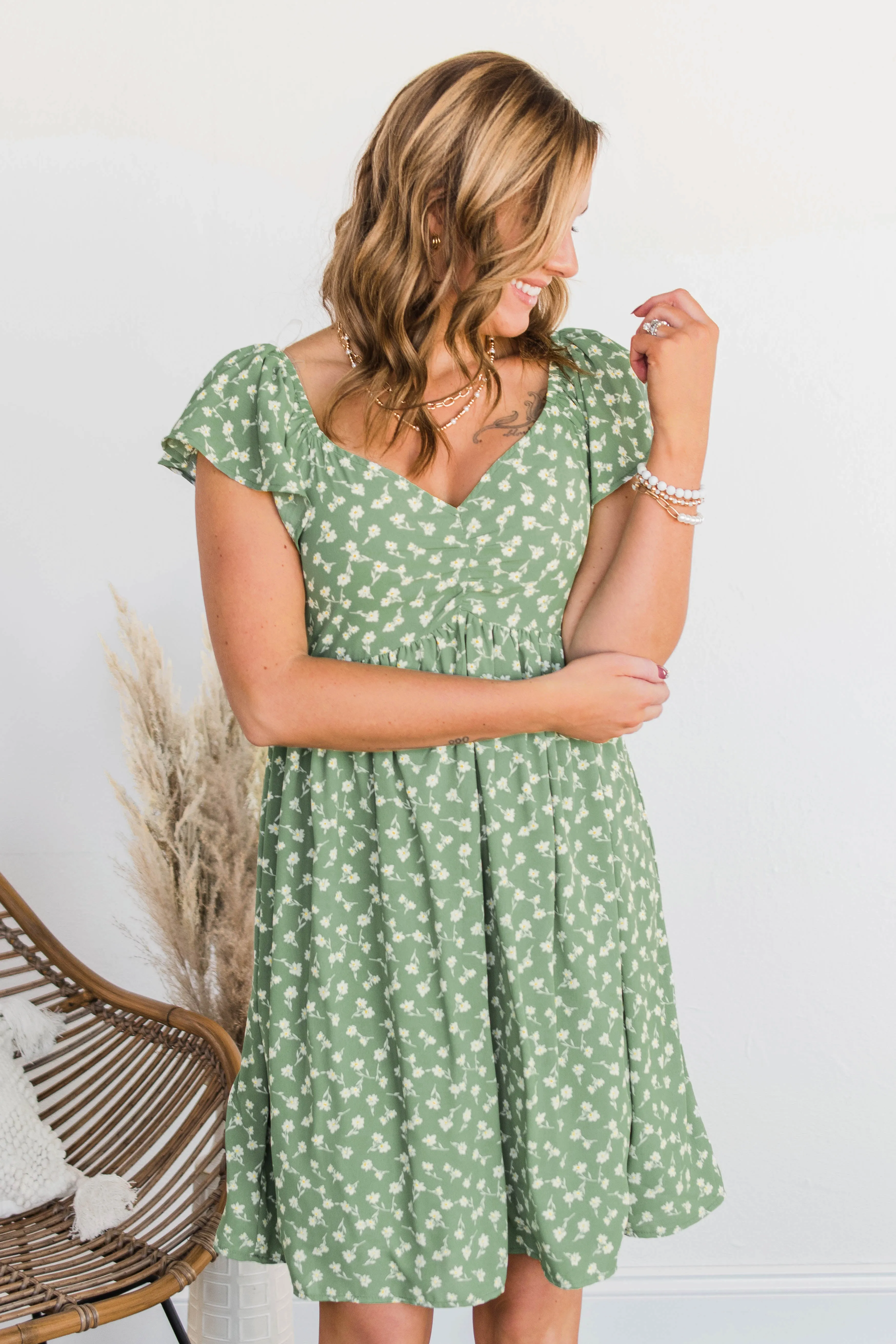 Better By Myself Floral Dress- Sage & Ivory