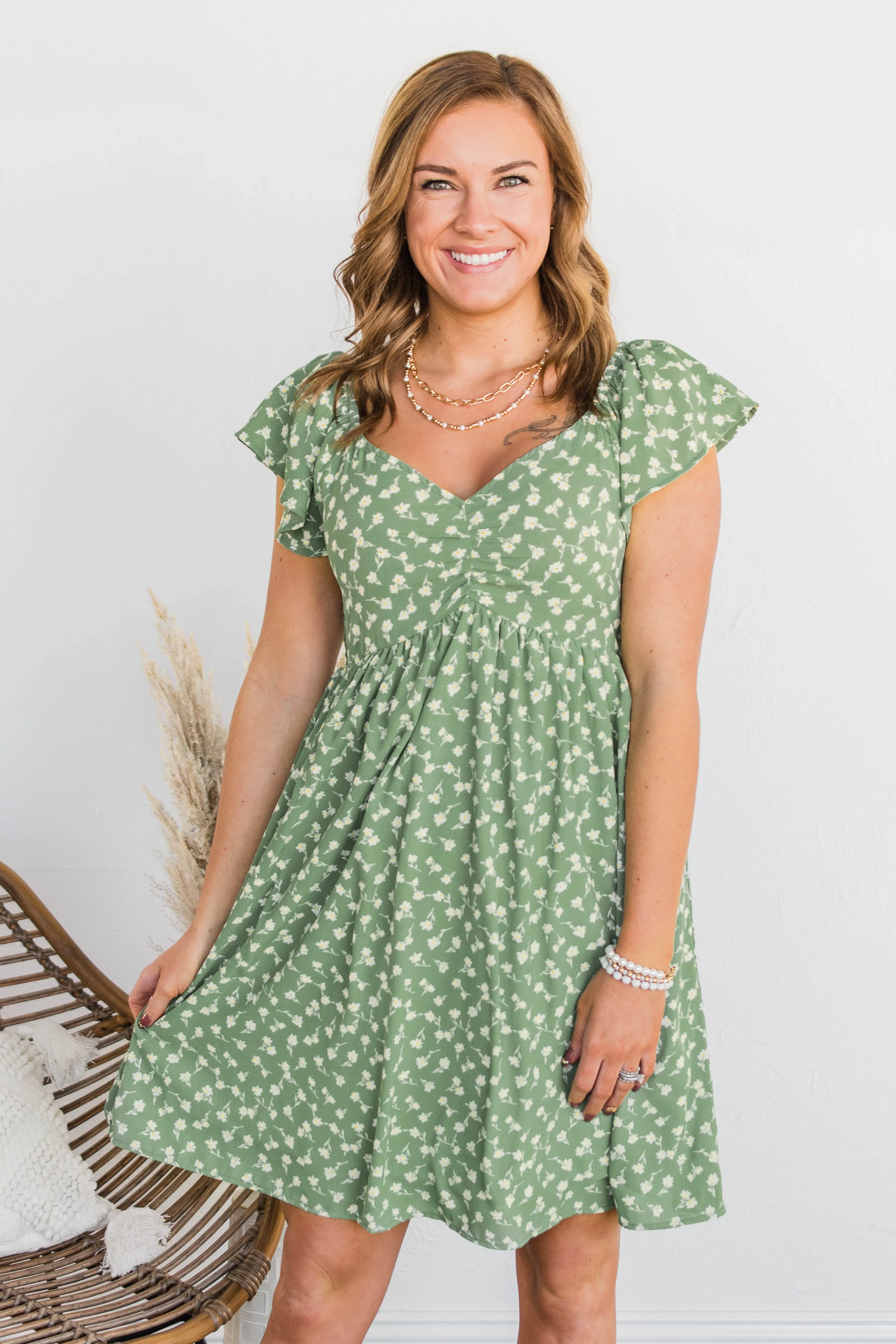 Better By Myself Floral Dress- Sage & Ivory