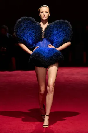 Black & Electric Blue Ombré Tulle Corseted Structured Mini Dress