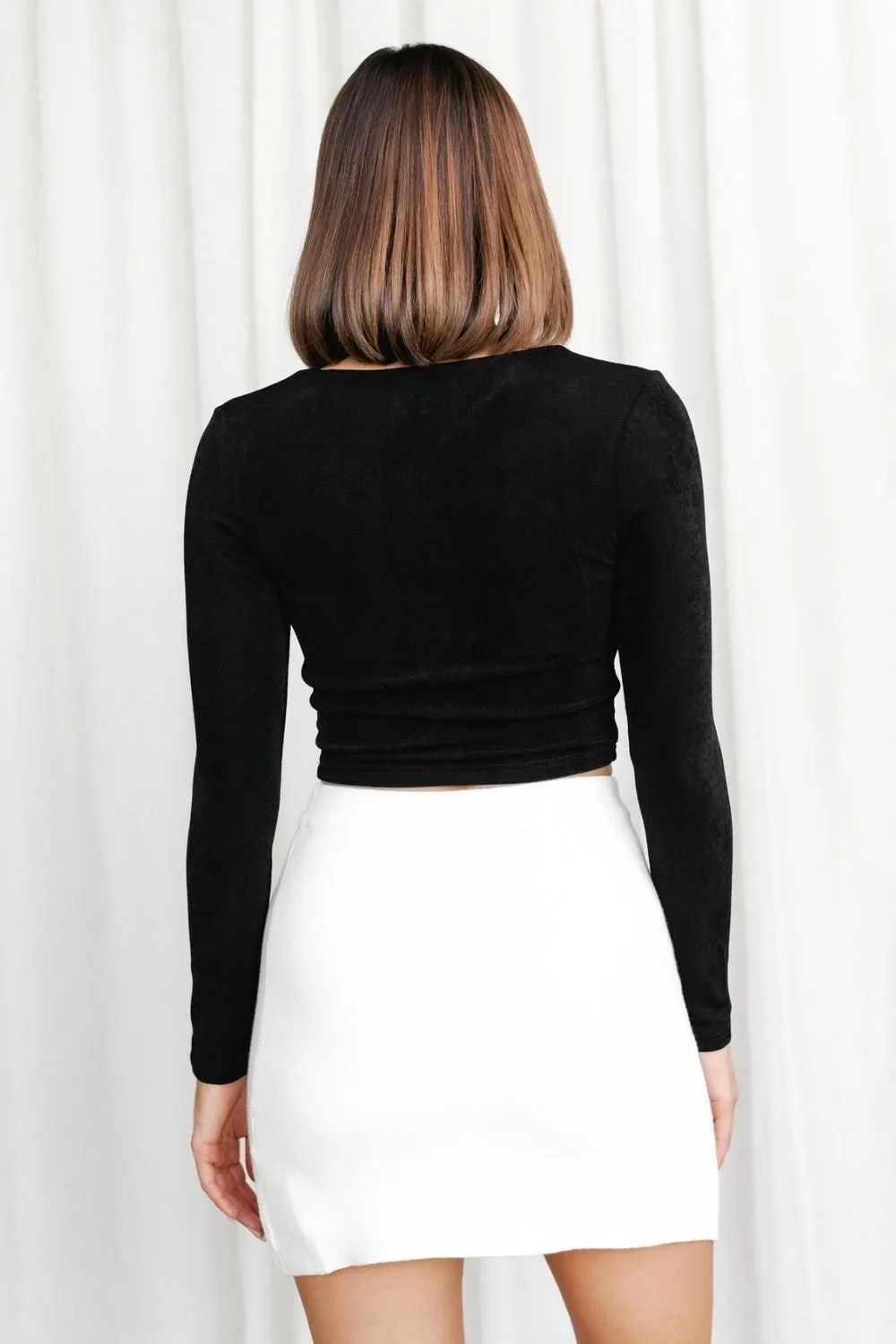 Black Cut Out Full Sleeve Crop Top