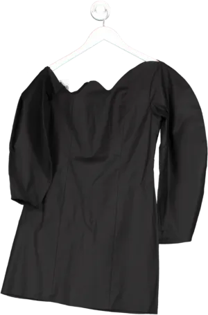 Black Scallop Neckline Mini Dress One Size