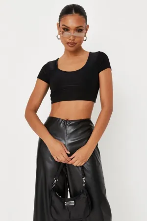 Black Slinky Open Tie Back Crop Top