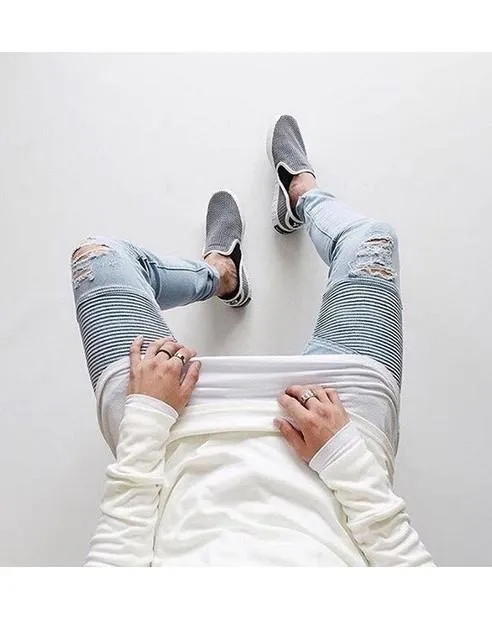 Blue Stretch Biker Jeans
