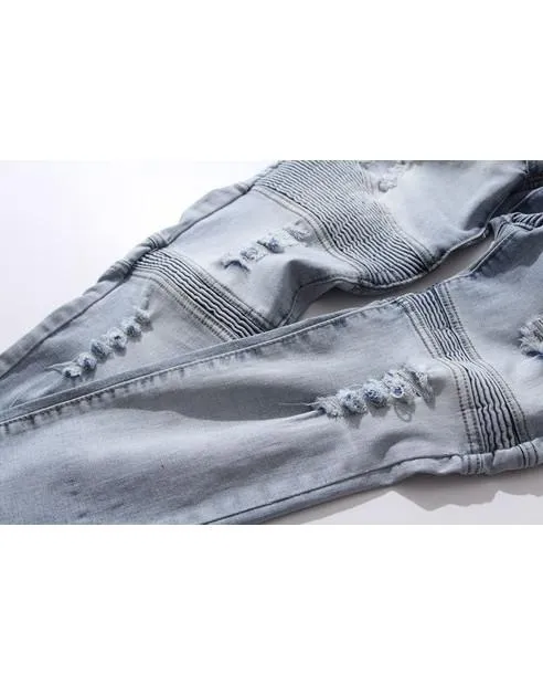 Blue Stretch Biker Jeans