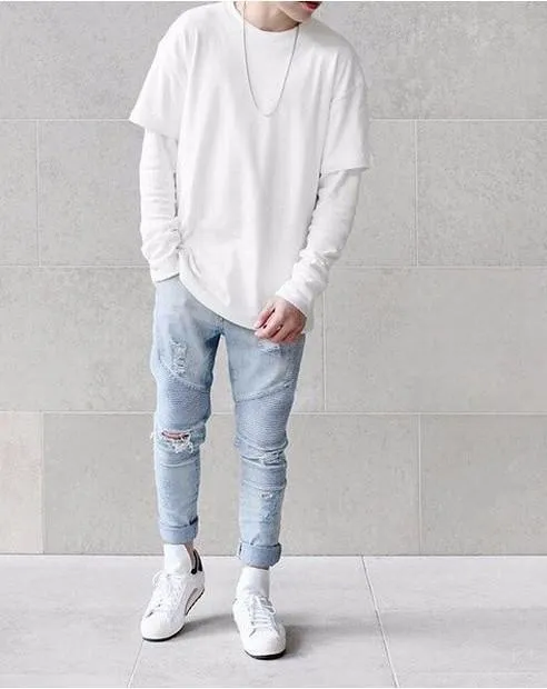 Blue Stretch Biker Jeans