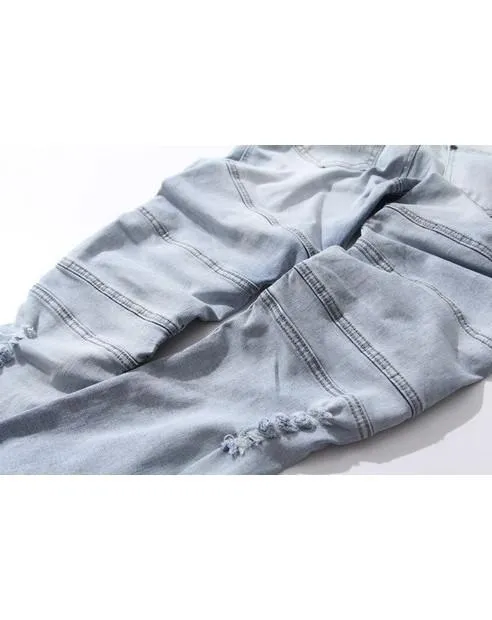 Blue Stretch Biker Jeans