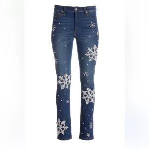 Boston Proper Embellished Snow Flake Medium Wash Denim Jeans(Size 8)