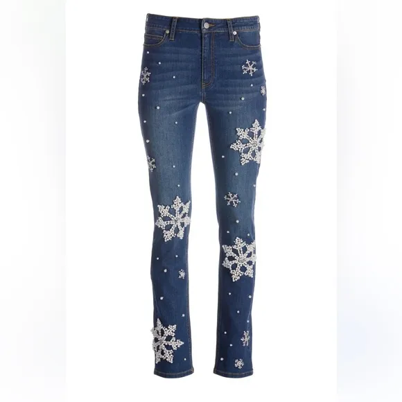 Boston Proper Embellished Snow Flake Medium Wash Denim Jeans(Size 8)