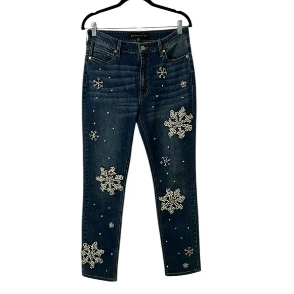 Boston Proper Embellished Snow Flake Medium Wash Denim Jeans(Size 8)