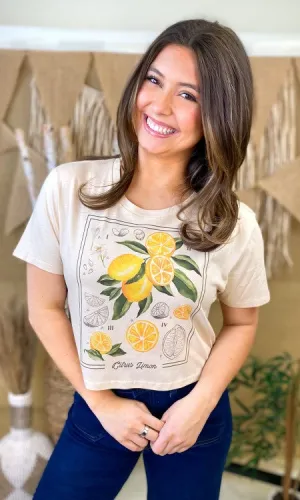 Botanical Lemon Graphic Crop Top T-Shirt