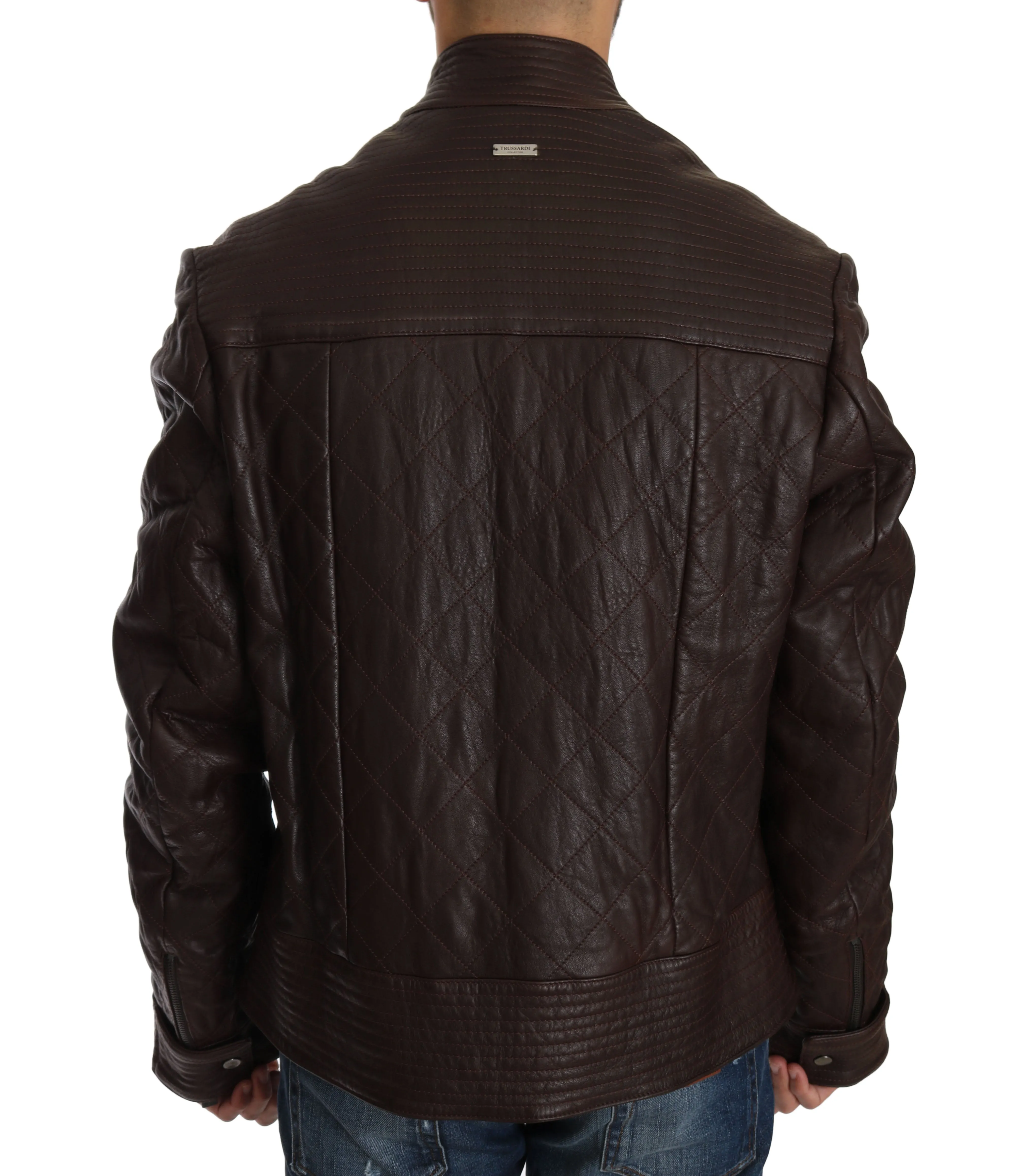 Brown Leather Biker Zipper Motorcycle Mens Jacket
