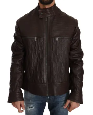Brown Leather Biker Zipper Motorcycle Mens Jacket