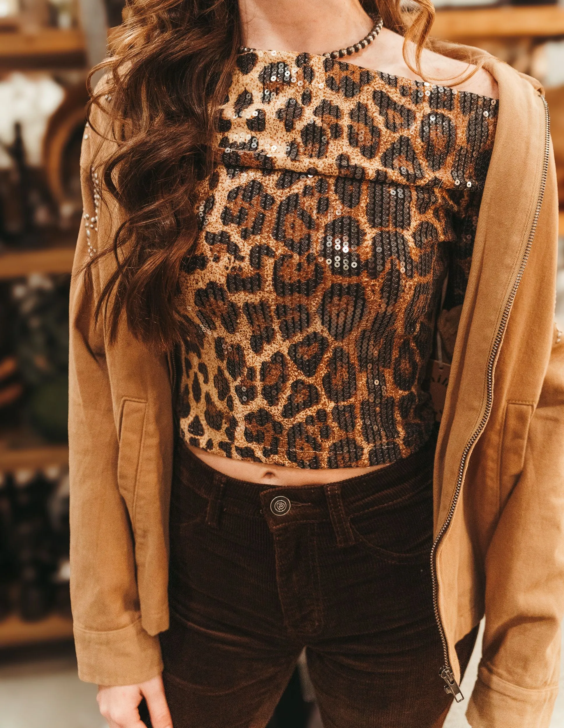 Brown Long Sleeve Sequin Top BRT3114-2