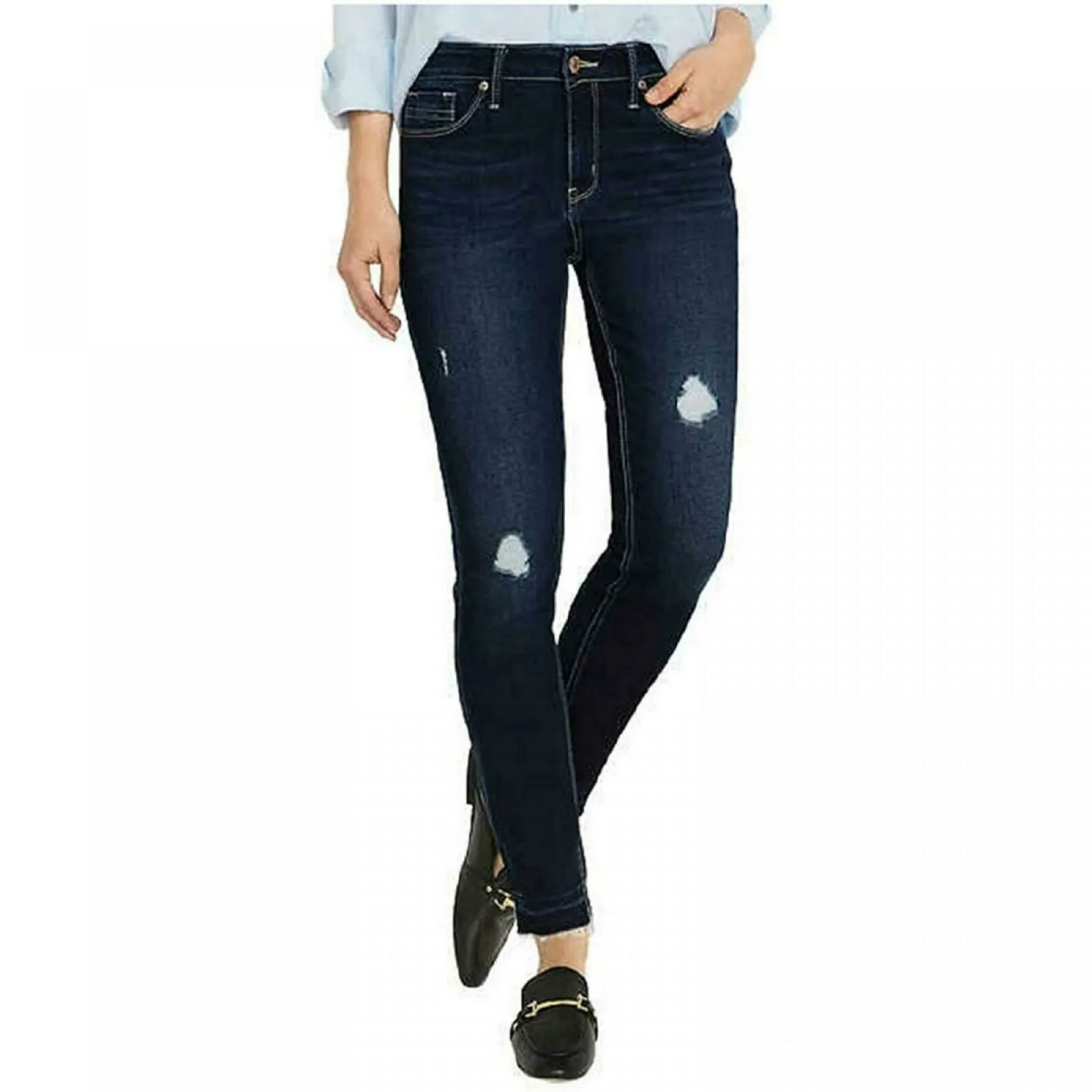 Buffalo Women's Jess Rip And Repair Mid Rise Skinny Jeans Dark Blue 6