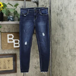 Buffalo Women's Jess Rip And Repair Mid Rise Skinny Jeans Dark Blue 6