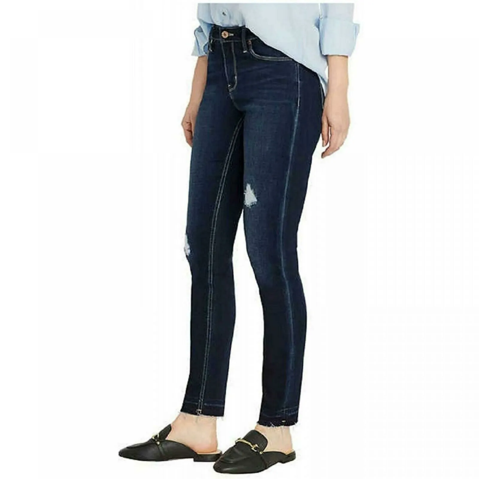 Buffalo Women's Jess Rip And Repair Mid Rise Skinny Jeans Dark Blue 6