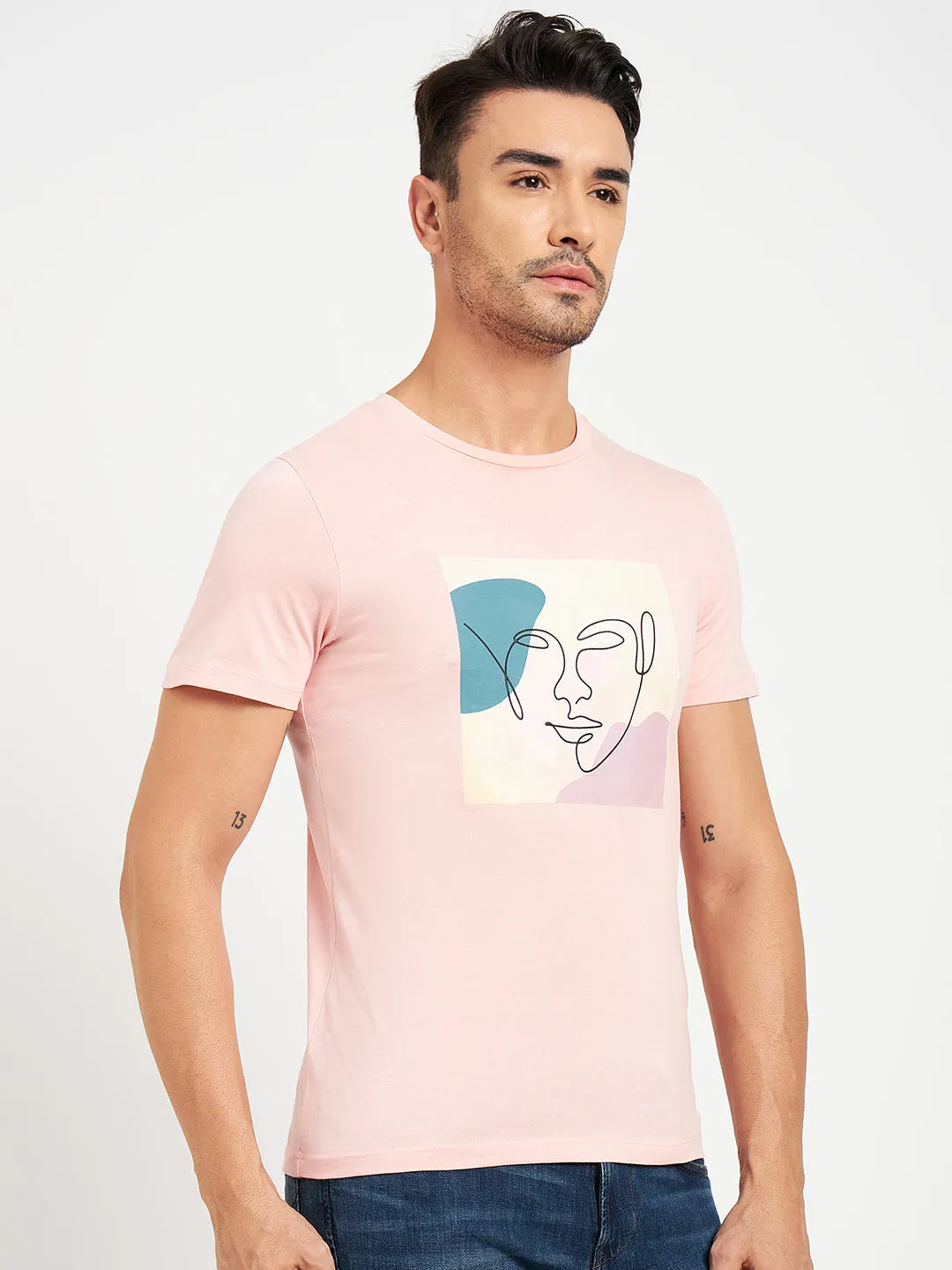 Camla Barcelona Graphic Print Peach Regular T-Shirt