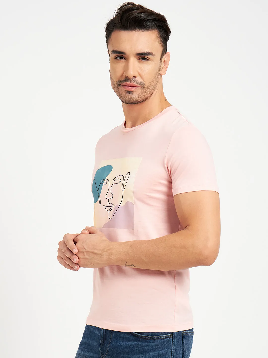 Camla Barcelona Graphic Print Peach Regular T-Shirt