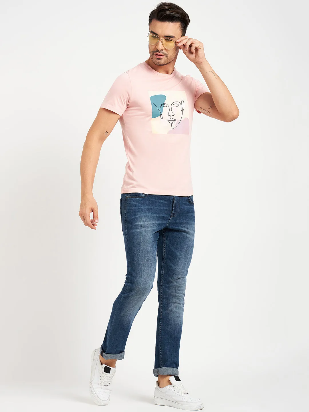 Camla Barcelona Graphic Print Peach Regular T-Shirt