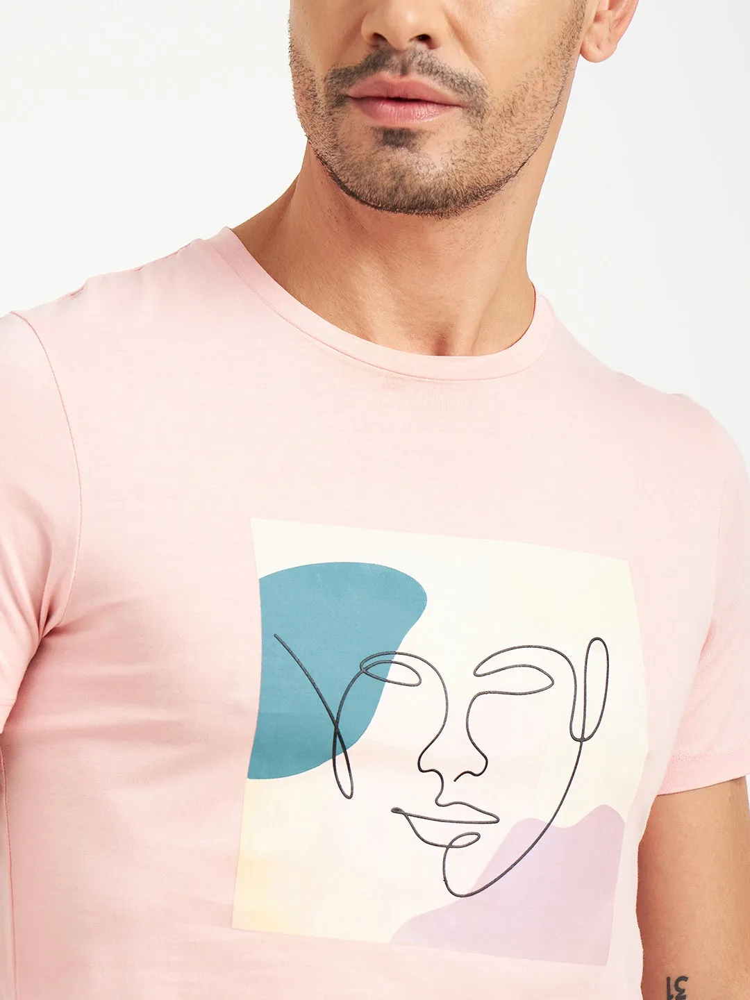 Camla Barcelona Graphic Print Peach Regular T-Shirt
