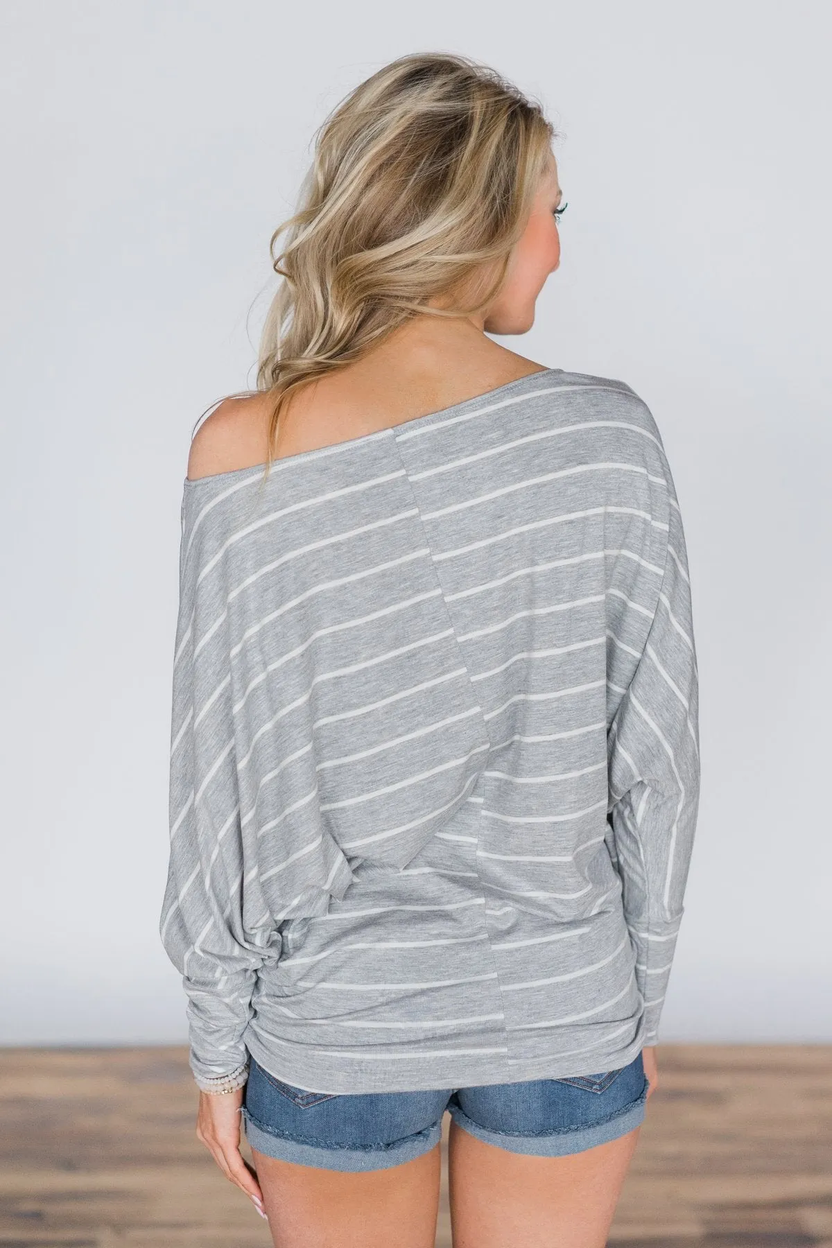 Captivated by Love Striped Top ~ Grey