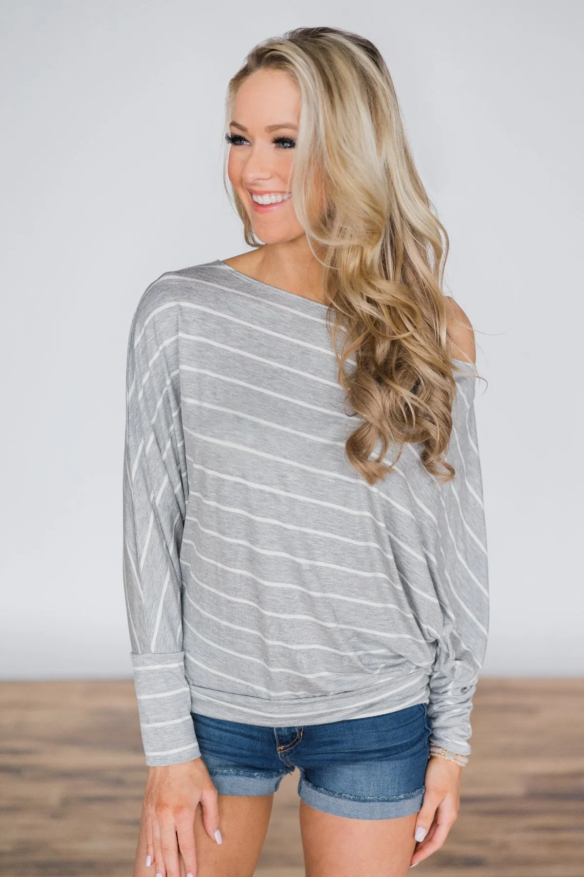 Captivated by Love Striped Top ~ Grey