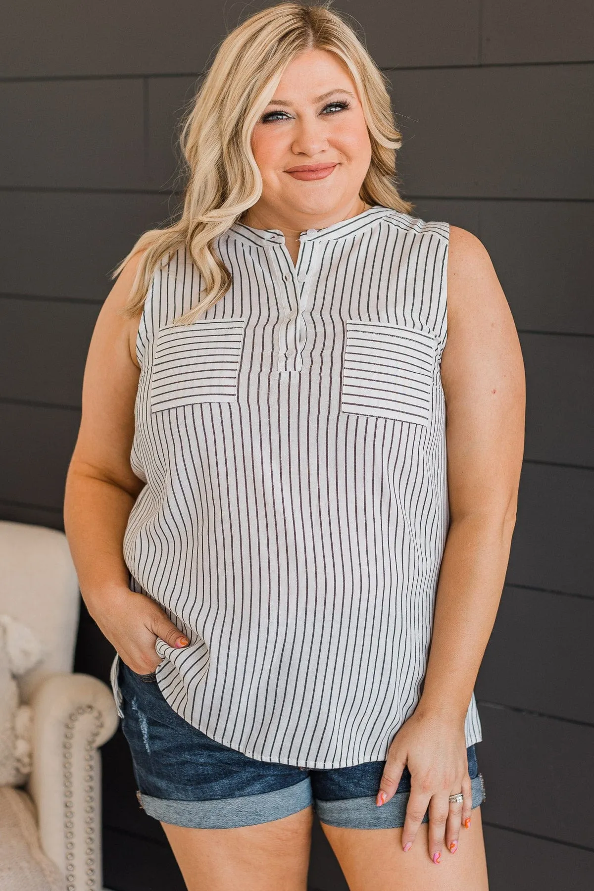 Captivating Style Striped Tank Top- Off-White & Black