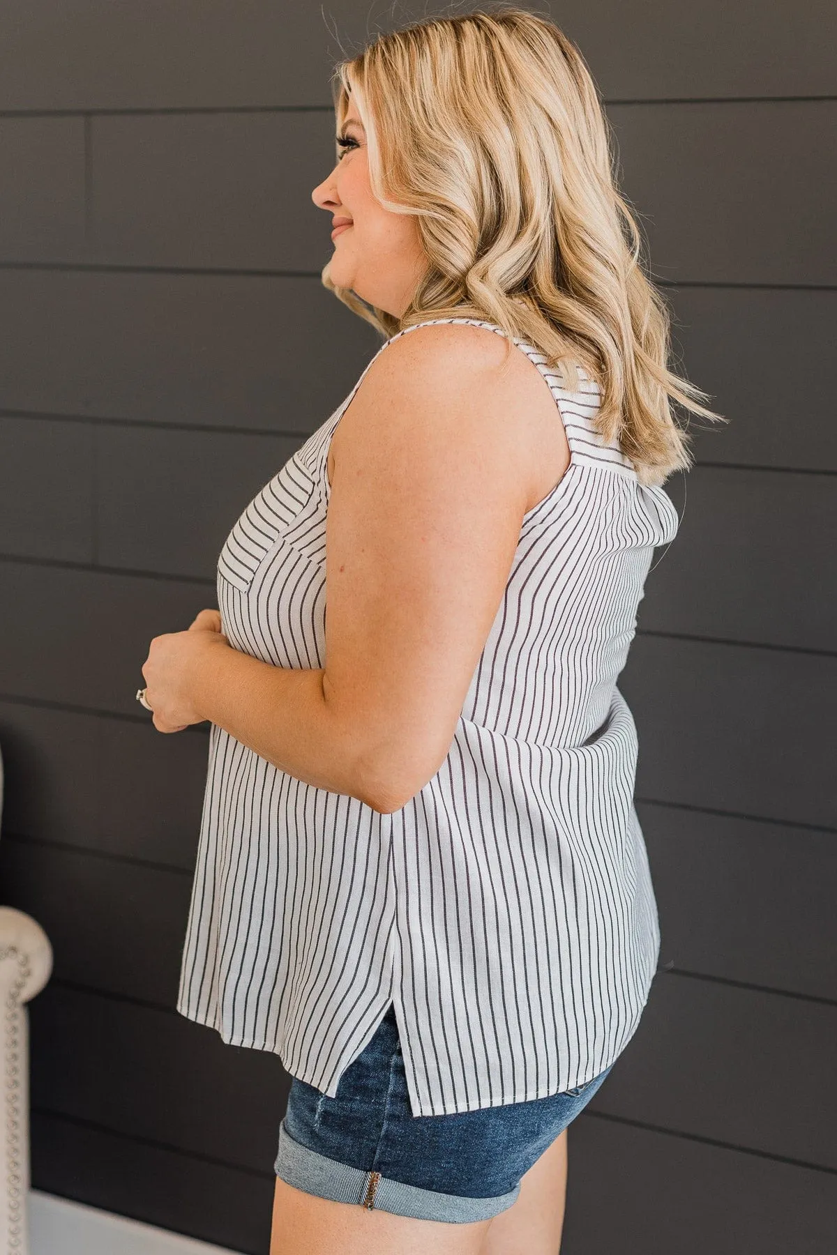 Captivating Style Striped Tank Top- Off-White & Black