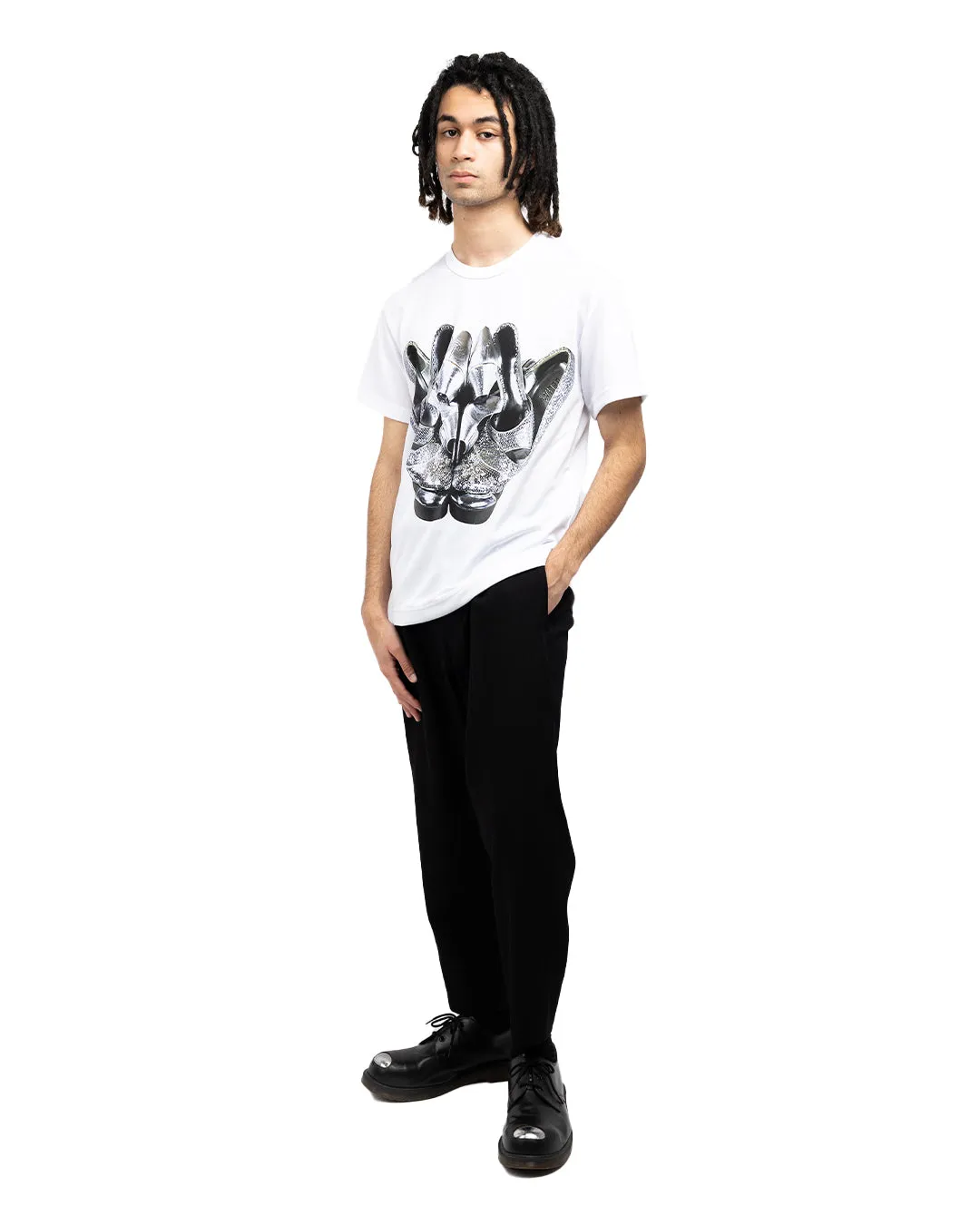 CDG Homme Plus PHT018-051 Graphic Print Shoe Tee White