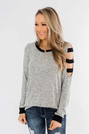 Chasing Dreams Cold Shoulder Top- Heather Grey