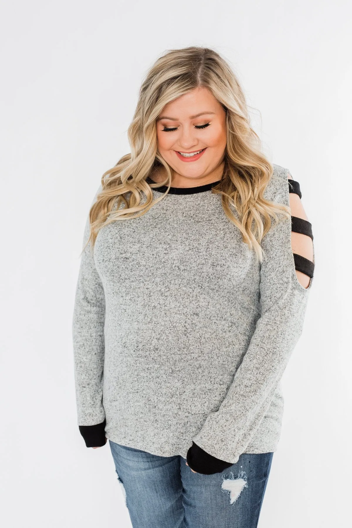Chasing Dreams Cold Shoulder Top- Heather Grey