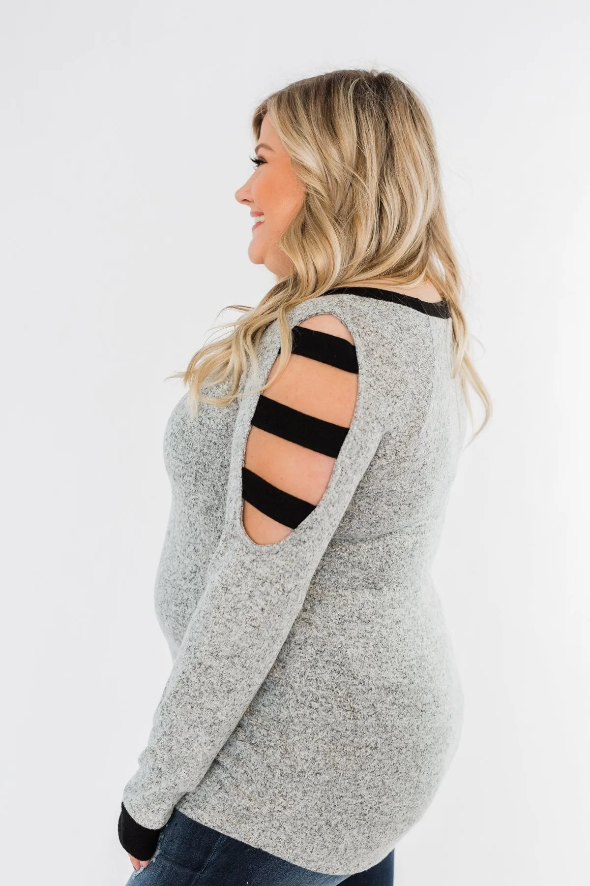 Chasing Dreams Cold Shoulder Top- Heather Grey